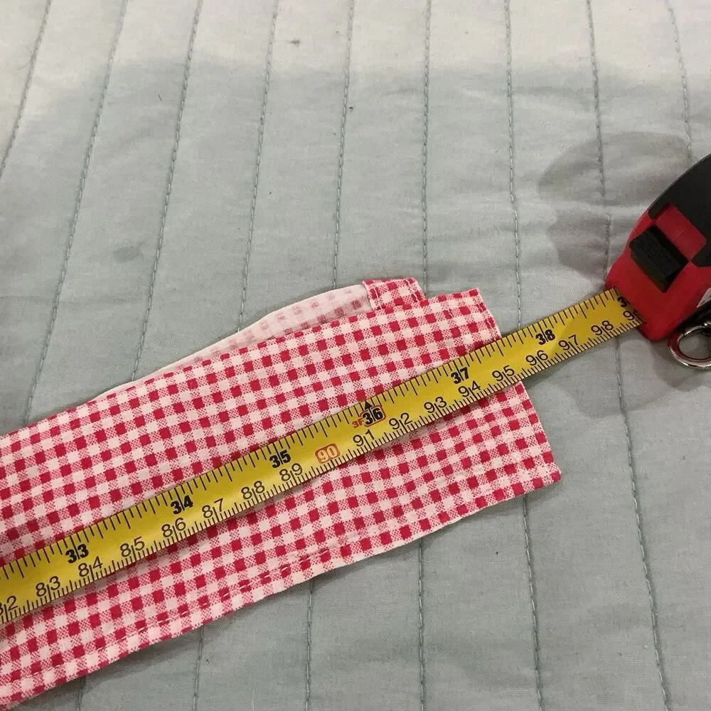 Vintage Red White Gingham Half Apron Ruffle Hem 2 Pockets 75” Waist Tie